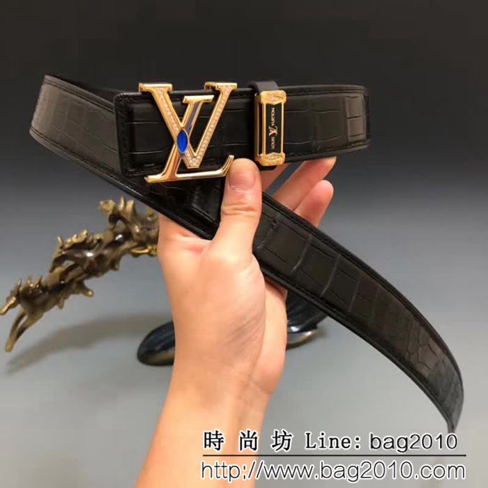 路易威登LV 純手工美洲無拼接鱷魚肚皮 高端男士皮帶 LHG1796